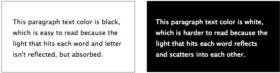 Un texte noir sur fond blanc, et un texte blanc sur fond noir